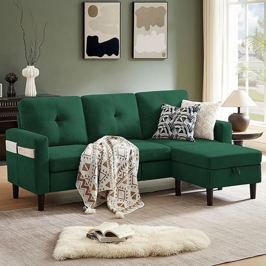 79 Convertible Sectional Sofa Small L Shaped 3 Seat Couch with Storage Chaise and Side Pocket Modern Linen Fabric Reversible Sofa Couches for Living Room Apartment and Small Space