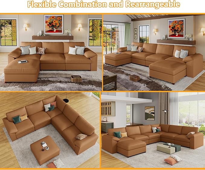 EASE MOOSE Middle Module Faux Leather Sectional Accessory Brown
