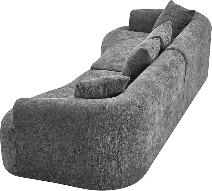 Oversized Sectional Boneless Sofa for Living Room 106 Modern Luxury Chenille Sofa 4-Seater Extra Deep &amp Wide Seat Curved Cloud Couch with 4 Throw Pillows Grey