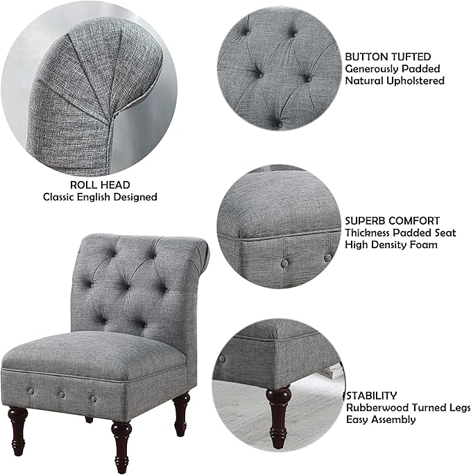 Rosevera Larkin Upholstered Tufted Fine Polyester Chair Loveseat Sofa Bench with Armless Design Easy Assembly for Living Room Bedroom Grey
