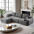 Round 113 L Shaped Sectional Couch Cloud Sofa with Ottoman for Living Room Corduroy Fabric Grey