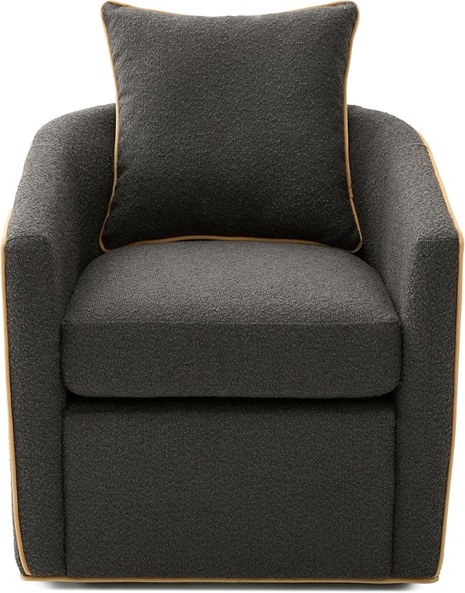 360° Swivel Accent Chair with Curved Armrest Bouclé Upholstered Club Chair Barrel Sofa Chair for Living Room Reading Corner Small Spaces (Dark Grey13)