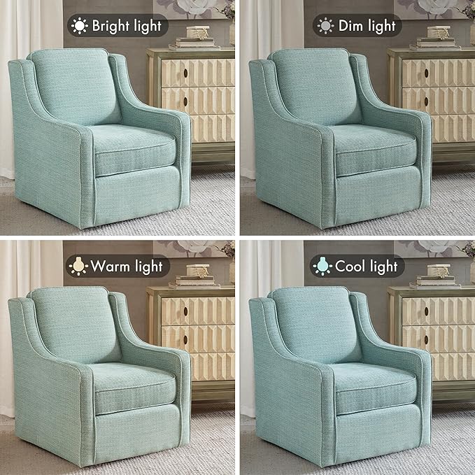 Madison Park Harris Swivel Chair - Solid Wood Plywood Metal Base Accent Armchair Modern Classic Style Family Room Sofa Furniture 28.5 Wide Dusty Aqua