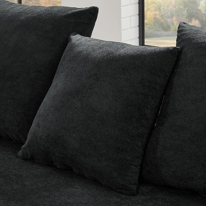 Modular Sectional Sofa Boneless Couch 110'' Comfy Velvet L-Shape Cloud Couch with Deep Seat Modern Minimalist Upholstered Compressed Sofa Cloud Sectional Couches for Living Room Black