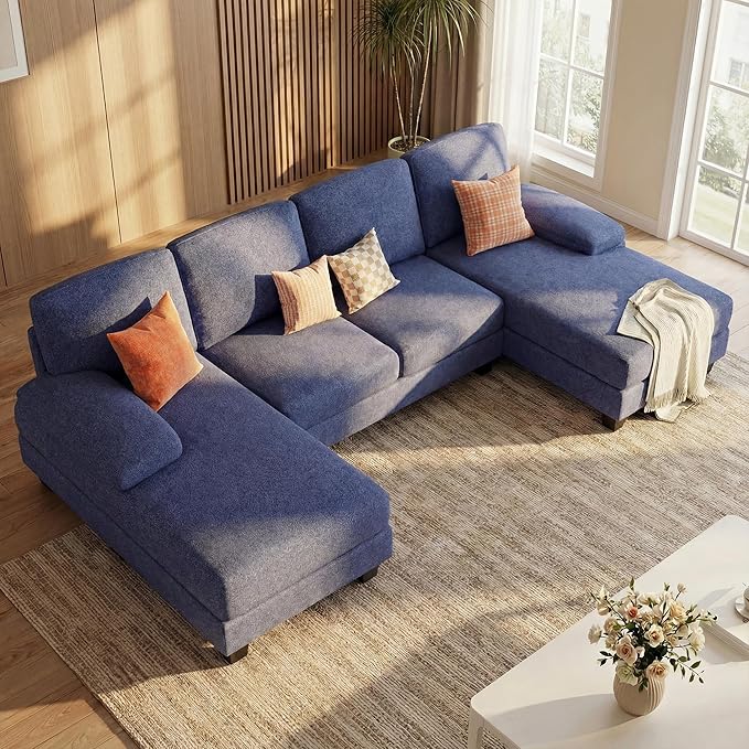 Homall Modular Sectional U Shaped Sofa Couches for Living Room Comfy Loop Yarn 4 Seat Sofa Set with Removable Pillows Lounge Chaise Upholstered Couch for Apartment (Loop Yarn Navy Blue)