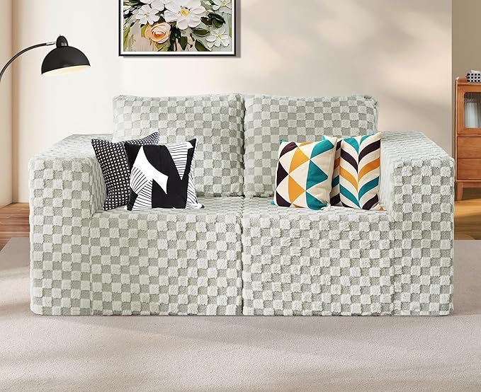 Modular Sectional Sofa 2 Seater Loveseat Modular Couch with Deep Seat Memory Foam Cloud Sofa Chair with Pillows Oversized Sectional Sofa for Living Room Bedroom (Plush GREYOLIVE Loveseat)