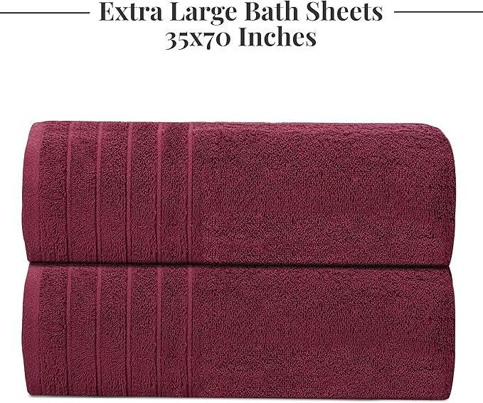 Tens Towels Pack of 2 Extra Large Bath Sheets 35 x 70 Inches 100% Cotton Larger &amp Lighter Weight Quicker to Dry Super Soft &amp Absorbent Oversized Bath Towels Burgundy