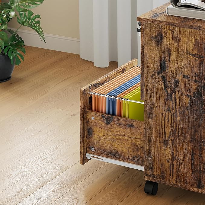 Secure 3-Drawer Wood File Cabinet with Lock – Mobile Under Desk Filing Cabinet Fits Letter/Legal/a4 Rolling Cabinet with Wheels – Classic Color