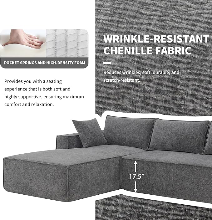 L-Shaped Corner Corduroy Sectional Sofa 4 Seat Modular Boneless Sofa Foam Cloud Couch with Movable Ottoman and Toss PillowsModern Deep Seat Convertible Chaise Sofa