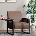 Aklaus Multifunctional Iron Frame Accent Chair with Foldable Side Table Reading Papasan Armchair with Extra Soft Cushion Oversized Chair for Living Room Office Bedroom Study (Brown Pack of 1)
