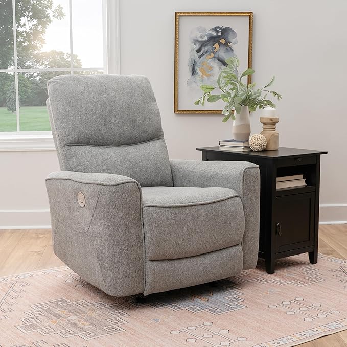 Powell Kylee Grey Upholstered Power Reclining Chair with Charging Port