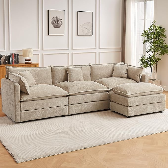 Modular Sectional Sofa 112.2 Inch L Shaped Couch Set with Armrests 3-Seater Comfy Cloud Couches for Living Room Apartment Coffee