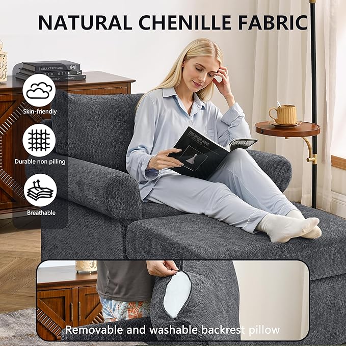 35.82 Accent Chair with Ottoman SetUpholstered Living Room Chairs for Reading Chair with Chaise Lounge Chairs Indoor Comfortable Armchair for Bedroom (Gray 35.82)
