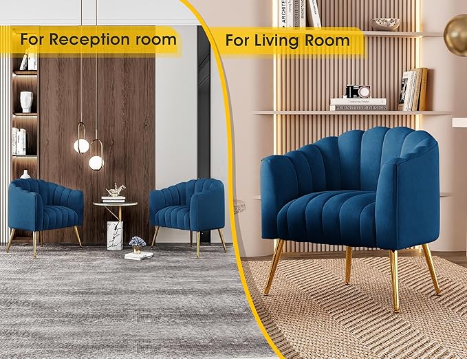 Oversized Pumpkin Couch Accent Chair Modern Comfy Velvet Upholstered Barrel Chairs Luxury Single Sofa Armchair for Living Room Waiting Room Office and Vanity (Navy)