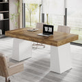 Tribesigns 55 Inches Executive Desk Mid-Century Modern Home Office Desk Wood Computer Table Business Workstation Small Conference Table White &amp Brown