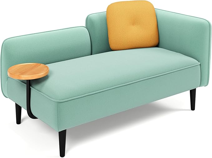 LINSY Small Loveseat Sofa Mid Century Modern Couch 2 Seater Loveseats for Small Spaces 57 Mini Couches for Bedroom Living Room Teal Linen Settee Couch with Removable Table and Pillow (Teal Left)