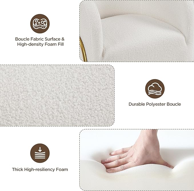 Yaheetech Accent Chair Set of 2 Armchair Set Side Chairs for Living Room Boucle Fabric Vanity Chairs with Gold Legs for Bedroom Office Reading Nook Ivory