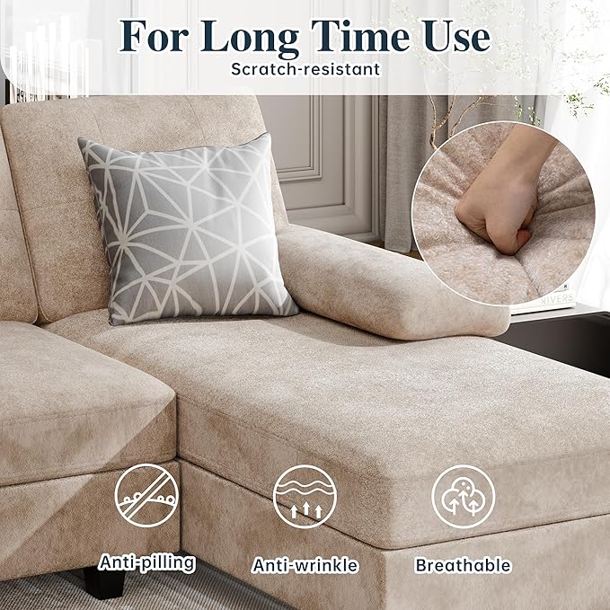 Meilocar Sectional Couches for Living Room 4 Seat Sofa Set U Shaped Couch with Double Chaise Lounges Large Couch for Apartment (Light Beige)