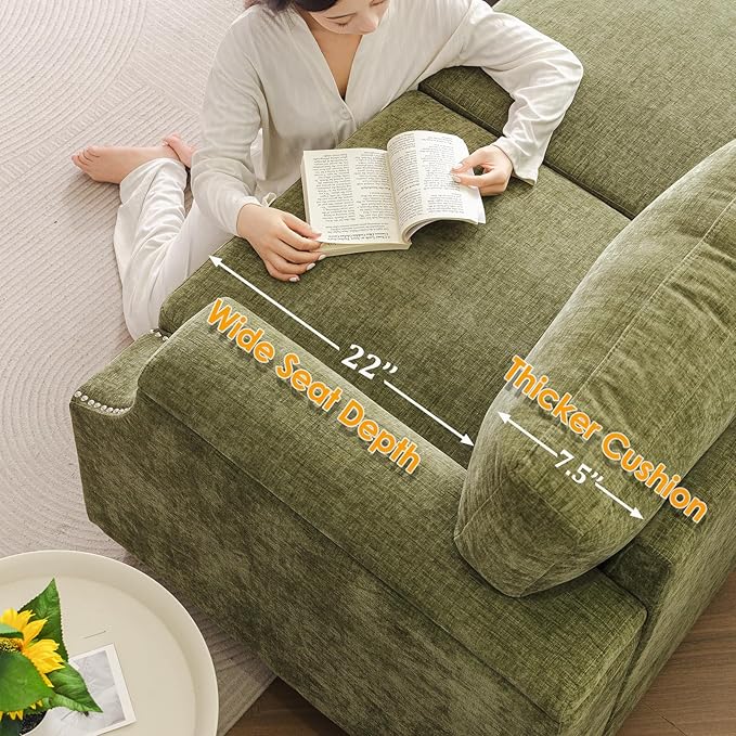85 Sectional Couches with Storage OttomanL Shaped Couch with Armrest Organizer3-Seater SofaSmall Sofas for Living RoomApartmentSofa Set with Oversized ChairChenilleGreen