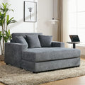 55 Oversized Chaise Lounger Modern Style Sofa Couch with Pillows Charge Station &amp Cup Holders Chenille Fabric Blue Gray