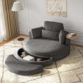 DEINPPA 51'' Accent Swivel Barrel Chair with Storage Ottoman Modern Oversized Round Leisure Sofa Chaise with Tray Pillows Corduroy Upholstered Lounge Chair for Bedroom Living Room Hotel Club Gray