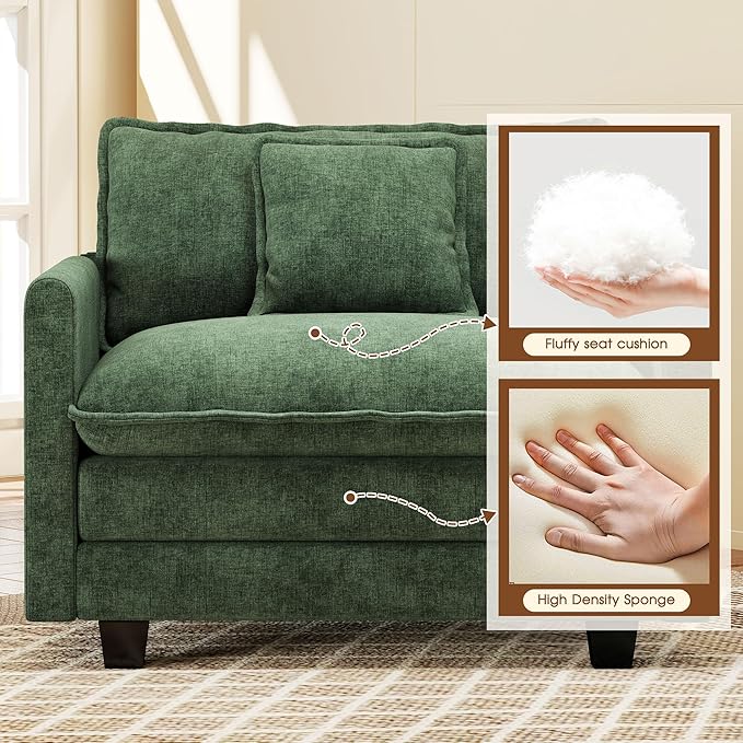 Hanherry 41.8” Oversized Accent Chair Chenille Single Sofa Chair for Living Room Modern Upholstered Reading Chair Deep Seat Comfy Armchair with Pillow for Bedroom and Apartment Green