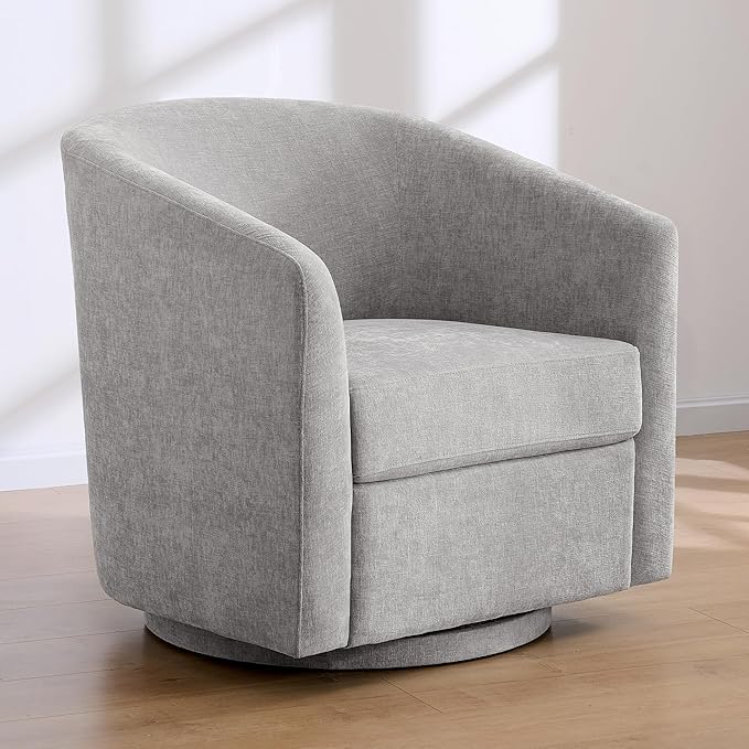 Chenille Swivel Accent Chair Living Room Chairs No Assembly Upholstered Armchair 360°Rotating Barrel Chair for Bedroom Apartment &amp Reading Nook (1 Light Grey)