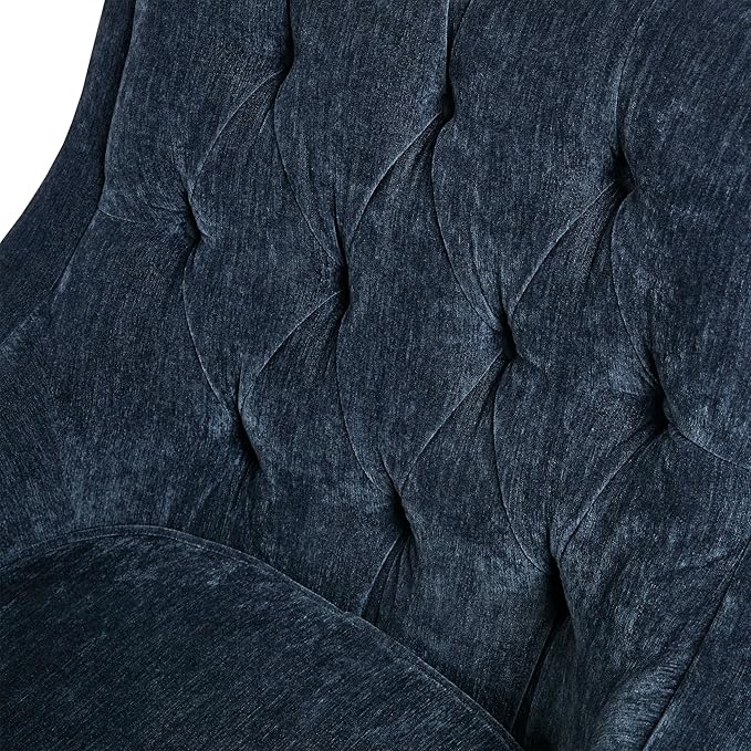 Madison Park Qwen Upholstered Accent Chair with Solid Wood Legs Button Tufted Round Arms Removable Seat Cushion Transtional Pipped Padded Cushion Seat Bedroom Lounge Comfy for Reading Navy
