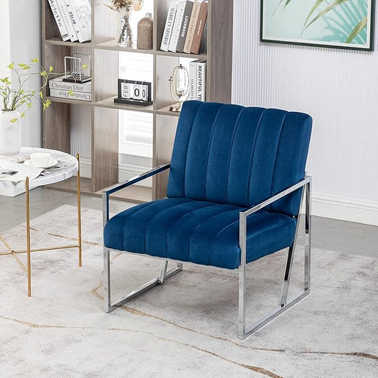 Generic Velvet Vertical Stripe Armchair Gold Metal Frame Accent Chair Suitable for Living Room BedroomBlue