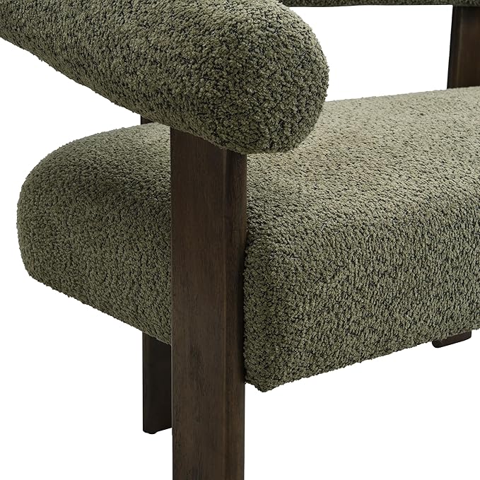 GDFStudio 53.25 Loveseat Sofa with Round Boucle Rrmrest Lightweight Upholstered Small Couch with Rubber Wood Frame Modern Couch with Deep Seat for for Living Room Bedroom Green