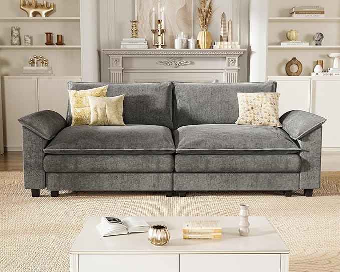 Homall 80 Modular Sectional Sofa Loveseat Sofa Couch with Double-Layer Cushion DIY Combination Chenille Deep 2-Seat Cloud Couch for Living Room Apartment (Bright Grey Loveseat Sofa)