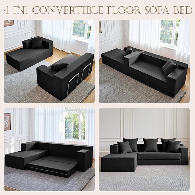 YINIX 106 Modular Sectional Sofa Modern Cloud Couch with L-Shape Chaise Upholstered Boneless Couches with Deep Seat Comfy Corduroy Sofa for Living Room Bedroom No Assembly (Black)