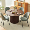 Kitchen&ampDining Room Table Set for 4 Walnut Wooden Dining Table Round and Upholstered Kitchen Side Living Room Chairs Set Rustic Dining Set with Grey Velvet Chairs for Apartment Dining Hall