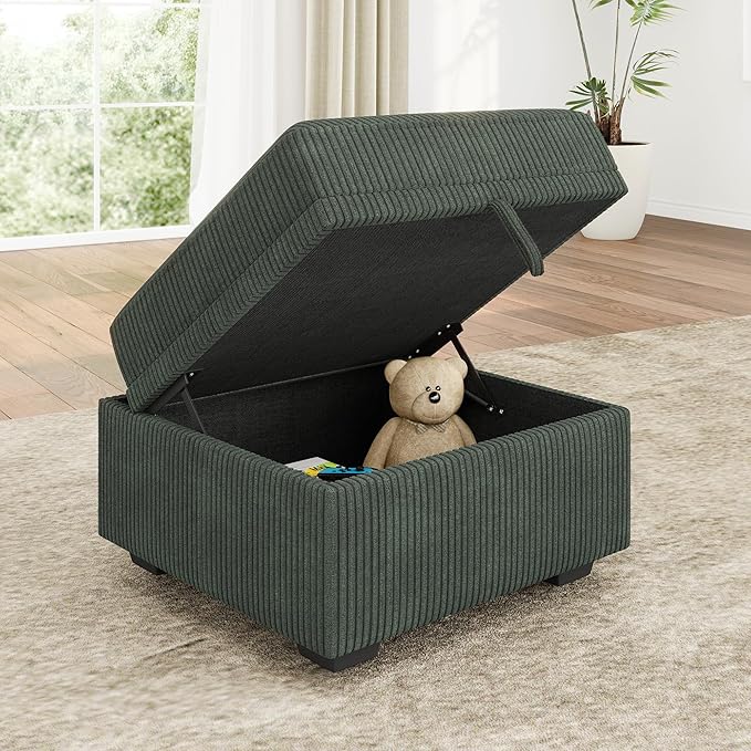 HONBAY Square Ottoman Module for Modular Sectional Sleeper Sofa Storage Ottoman Footrest and Seat Cube Velvet Green