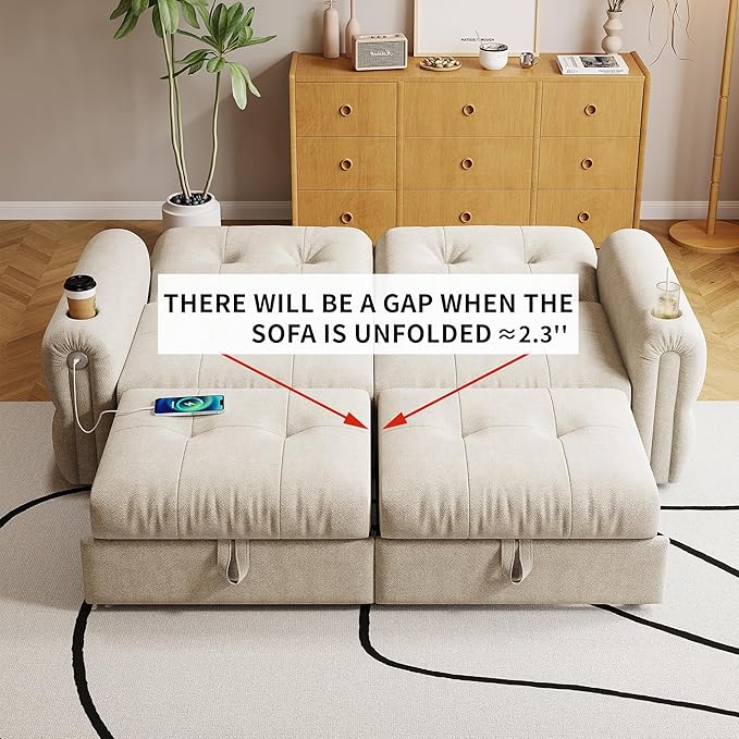 Queen Sofa BedConvertible Loveseat Sleeper SofasCouch with Pull Out BedPullout Couch Bed for Small SpaceQueen Sleeper Sofa Couches for Living RoomApartment &amp Guest Room Beige | USB Port Cup