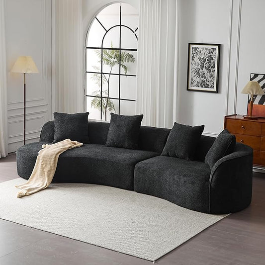 Christopher Knight Home Braebt 126 Sectional Sofa with 4 Throw Pillows 5-Seater Large Modular Sofa Couches Comfy Curved Upholstered Cloud Couch for Living Room Study No Assembly Required Black