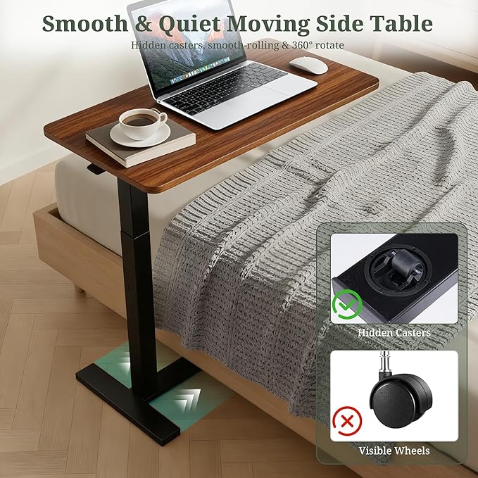 Mobile Standing Desk Adjustable Height Desk with Hidden Casters Portable Laptop Computer Table with Rolling Wheels for Sit Stand Workstation Compact and Sturdy for Home Office Dorm Brown
