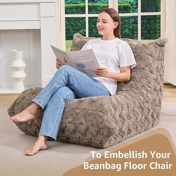 Bean Bag Chairs for Adults Giant Bean Bag Chair Memory Foam BeanBag Chair Bean Bag Sofa with Filler Faux Fur Fireside Beanbags Lazy Sofa for Living Room Bedroom Office (Brown Chevron Single)