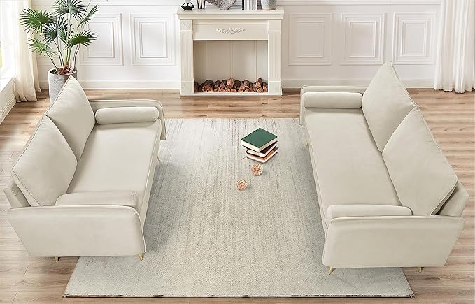 Kent Modern Sofa European Style Velvet Living Room Furniture with Tapered Legs Vintage Flair and Sleek Design Couch Ivory