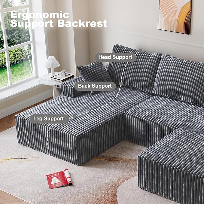 Modular Sectional Sofa 3-Seat L-Shaped Cloud Couch with Memory Foam Oversized Chaise for Living Room Breathable Fabric &amp Removable Cover