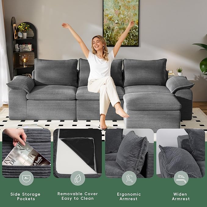 76 Cloud Loveseat Sofa Boneless Loveseat Deep Seat Cloud Couch 2-Seats Boneless Couch Double-Layer Cushion Couch Modular Sectional Sofa for Living Room Small Spaces (Grey Loveseat)