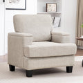 Beige Accent Chair with Armrest Storage Modern Upholstered Reading Living Room Chairs Comfy Large Armchair Fabric Single Sofa Chair for Bedroom