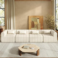 145.5 Inch Modular Full-Compressed Sectional SofaBeige Polyester Upholstered Modular Sofa with 4 PiecesCompressed Sponge Modular Couch for Living Room (Beige#81)