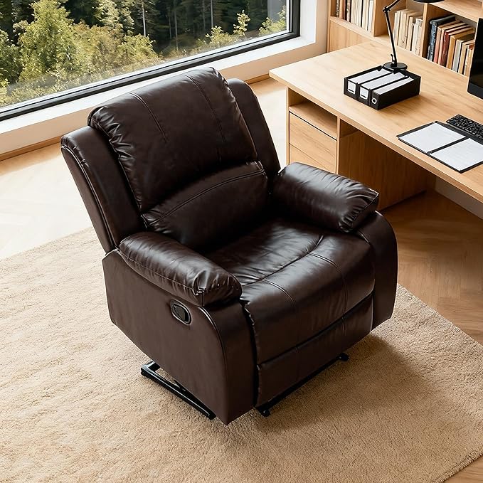 Manual Recliner Chair Adjustable Push Back Leather Reclining for Living Room Reddish Brown