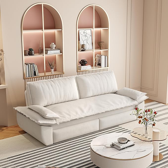 3 in 1 Convertible Queen Sleeper Sofa Bed Comfy Pull Out Futon Couch Bed 73.2 Modern Velvet Recliner Loveseat Sofa Multi-Functional Beige Cloud Couch for Living RoomApartmentOffice (Beige 73.2)