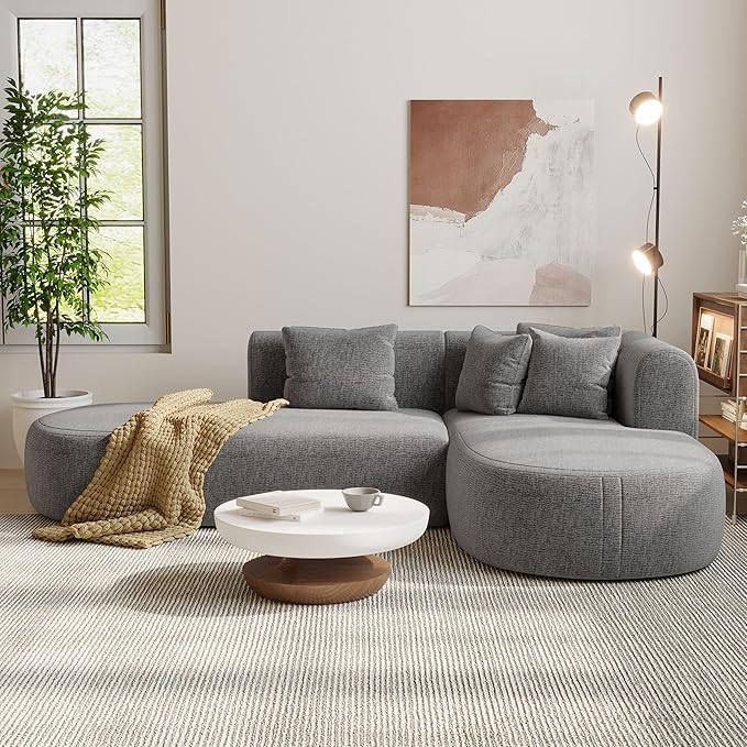 107.5 Curved Sofa for Living Room Versatile Design 4 Seater for Relaxation and Conversation Curved Seat with Wide Stitching Perfect for Living Room Bedroom Office (Grey-V02)