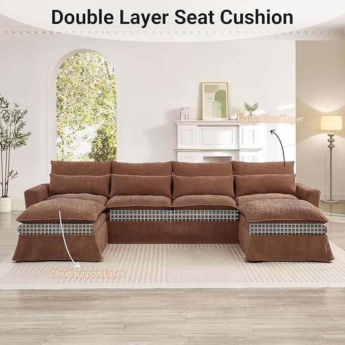 Sectional Couch Cover Couch Covers for U Shape Sofa Sofa Cover Washable Furniture Protector Cover for 122″ Cushion Couch Fabric Brown
