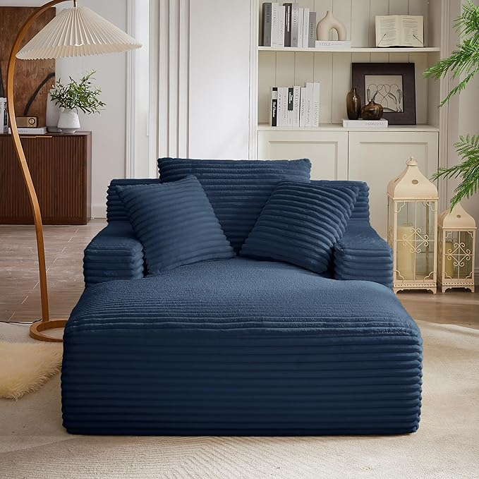 KEIKI 67 Oversized Chaise Lounge Chair Indoor Deep Seat Corduroy Cloud Couch Sleeper Sofa Bed with Pillows Cozy Lounge Sofa for Gaming Room Movie Night Relaxing No Assembly Required