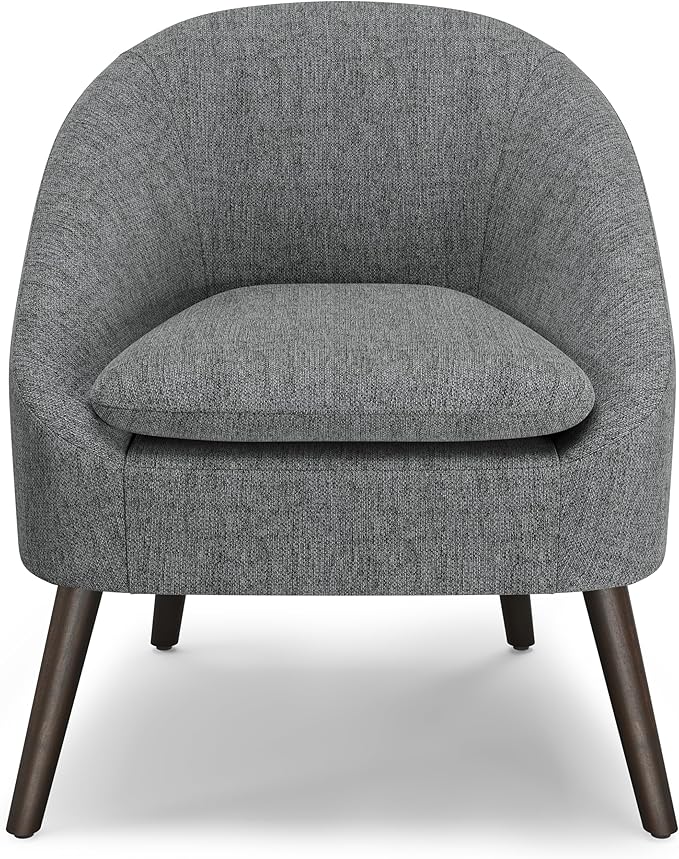 SIMPLIHOME Redding Accent Chair - 27 inch Wide Upholstered Mid-Century Modern Arm Chair in Storm Grey for Living Room or Bedroom with Solid Wood Frame Removable Cushion and Angled Legs