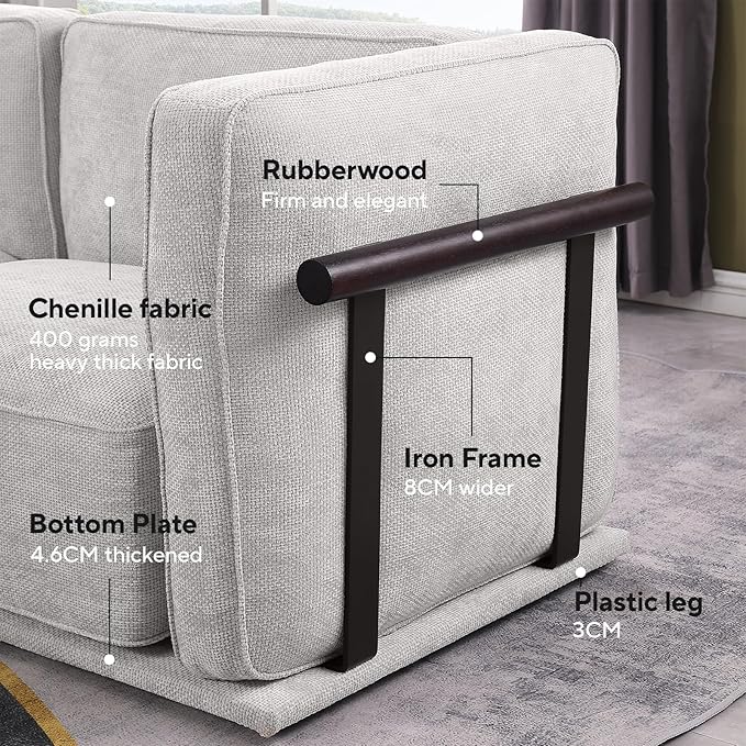 120 Modular Sectional Sofa with Ottoman L Shaped Chenille Fabric Couch with External Metal Frame Stable &amp Firm Modern Sofa for Living Room